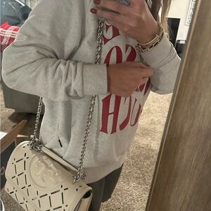 Chic Cream Crossbody Bag with Silver Chain